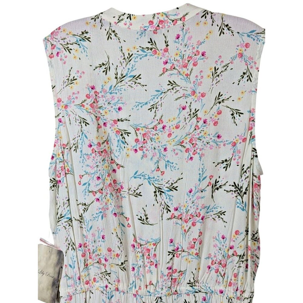 Lily Rose size L Ruffle Button Front Flutter Romper Pink Aqua Florals Juniors - Picture 11 of 14